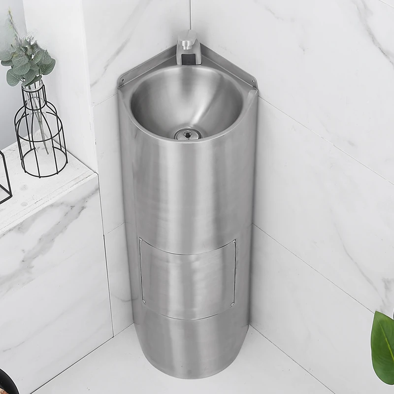 304 stainless steel floor type triangular basin Small column basin with access door wash basin for hospital school corridor