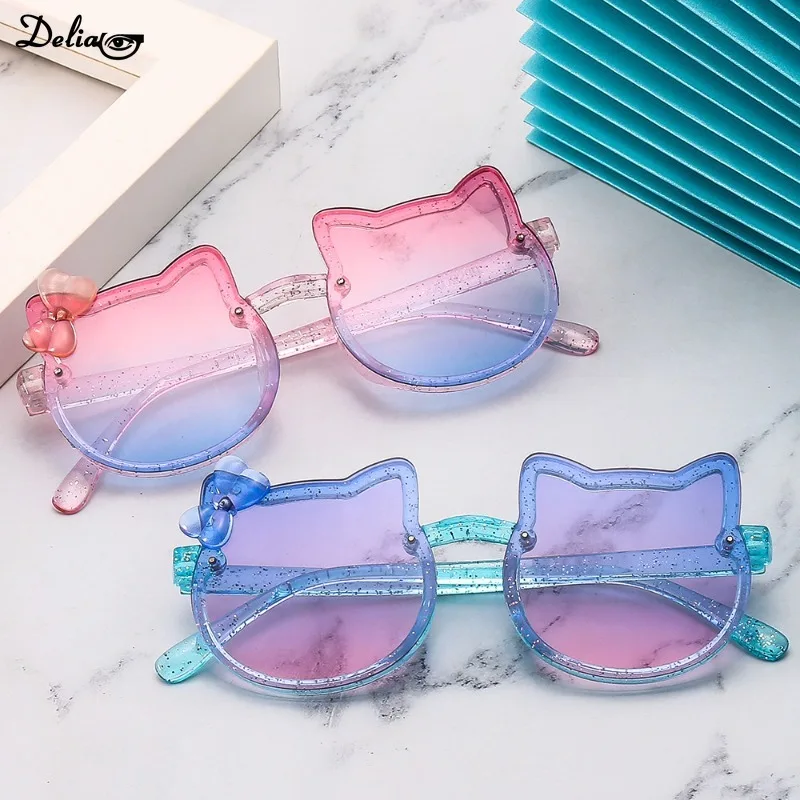 Summer Children Cute Kitty Sunglasses Acrylic Bow Outdoor UV Protection Sun Glasses Baby Girls Classic Kids Boy UV400 Eyewear