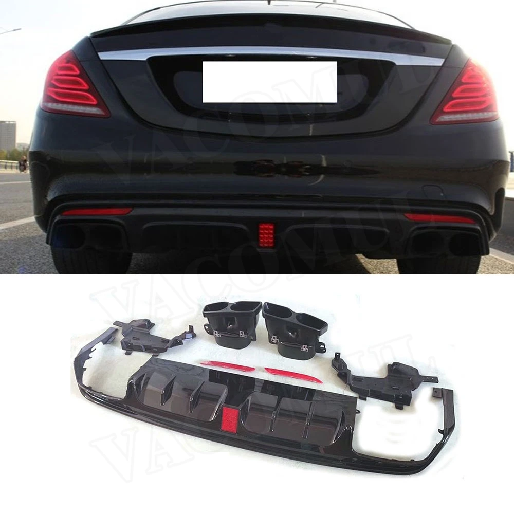 

Rear Bumper Lip Diffuser with Exhaust Tips For Mercedes Benz S Class W222 S63 S65 AMG 2014-2017 B Style ABS Spoiler