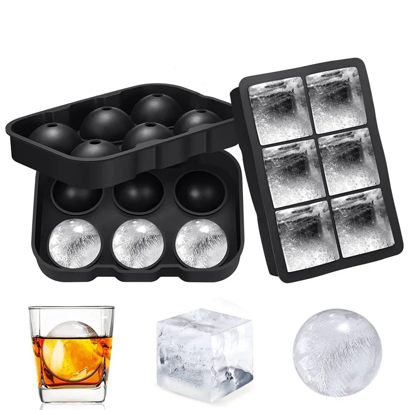 

Silicone Ice Cube Tray with Lid Large Ice Cube Maker Round Ice Ball Mould Silicone Cooler Kitchen Bar Whiskey Ice Making Tools