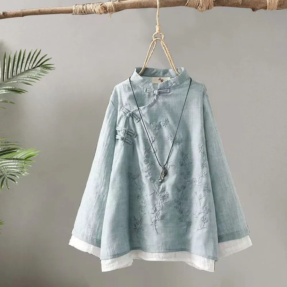 Traditional Chinese Clothing Women Tai Chi Chiffon Tang Suit Top Costume Female Linen Kung Fu Shirt Long Sleeve Blouse Qipao Top