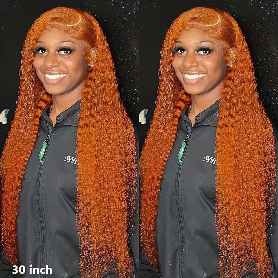 

Orange Ginger Human Hair Wigs Deep Wave 13x6 Hd Lace FronLal Wig 13x4 WaLer Wave Lace FronL Colored Curly Wig For Black Women