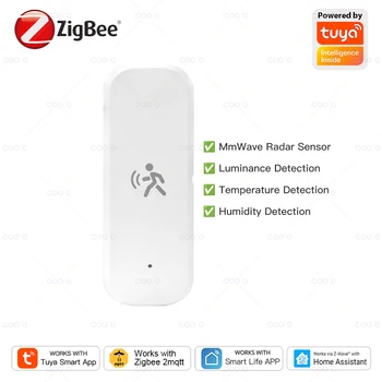 Zigbee 10G MmWave Radar Sensore di Movimento Rivelatore Umano con Sensore di Umidità di Temperatura di Illuminamento Supporto Tuya Zigbee2MQTT