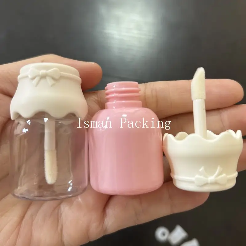 

50Pcs White Top Empty Milk Bottle Lip Gloss Containers Tube 8ML Cute Kids Pink Lipgloss Packaging Tubes With Wands Brush