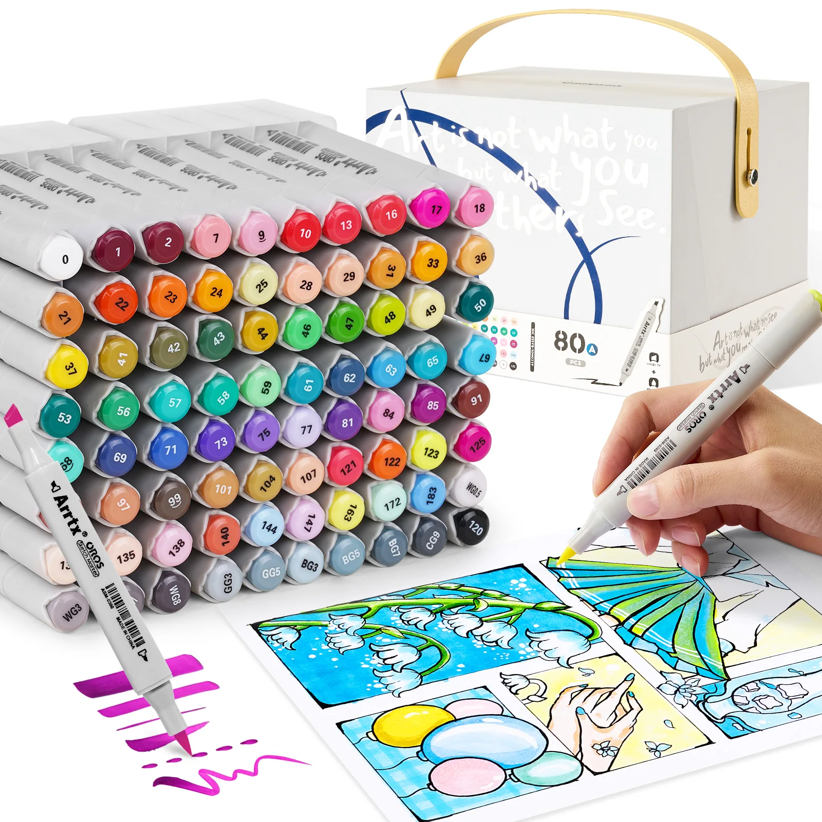 Arrtx OROS 80 feutres de couleur à double pointe (pinceau & burin)  Marqueurs permanents à base d'alcool pour enfants, débutants, artistes pour  colorier, dessiner et illustrer : : Cuisine et Maison
