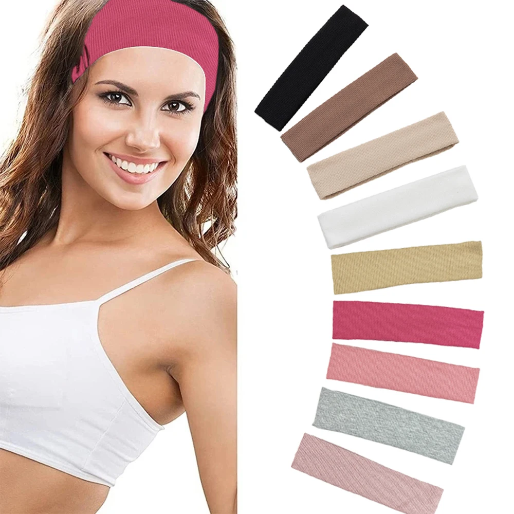 

10pcs/Set Summer Sports Yoga Headbands For Women Simple Running Absorb Sweat Elastic Hair Bands Solid Color Sport Yoga Hairband