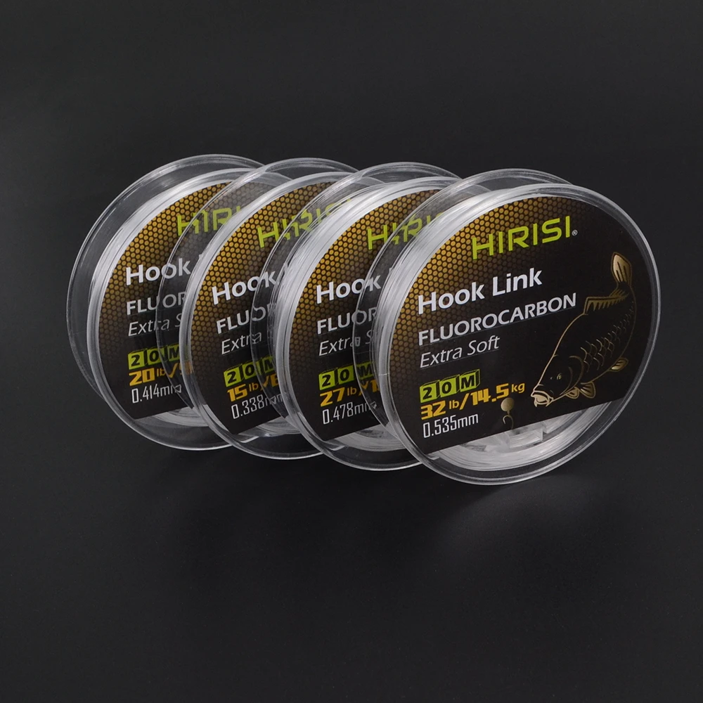 Ligne fluorocarbone Hirisi 20m rigide pour montage chod rig carpe 15lb à 32lb transparente invisible