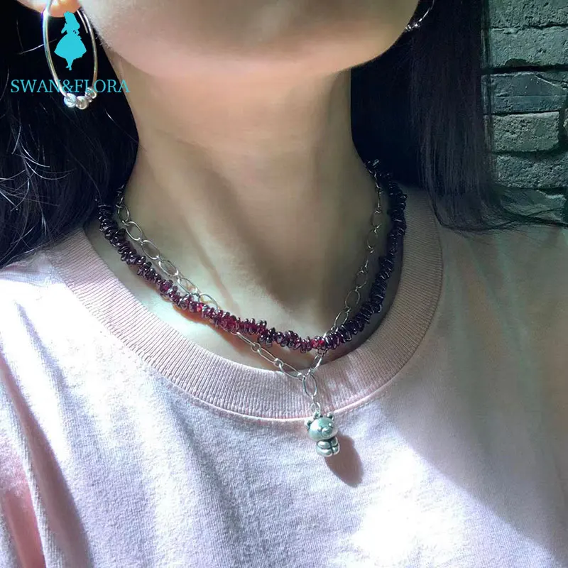 

Natural Garnet Choker Necklace Gemstone Women High Quality Jewelry Design Handmade Irregular Jewelry Wholesale