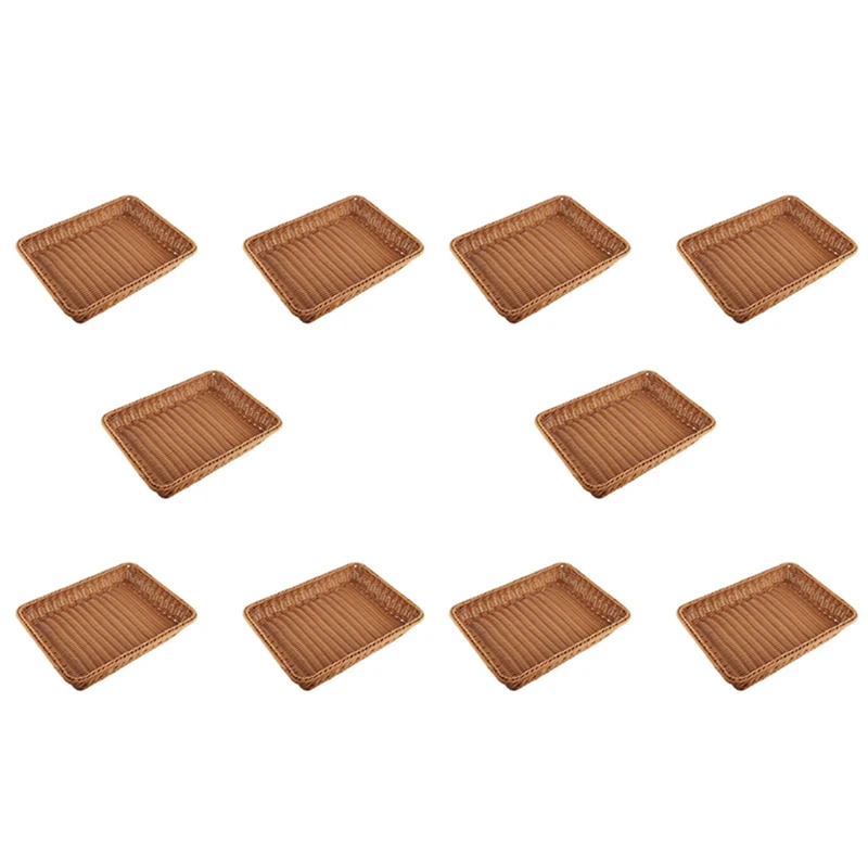 

10X пластиковая ротанговая корзина, корзина для хлеба, хлебопечка, выставочная корзина для супермаркета, коричневая