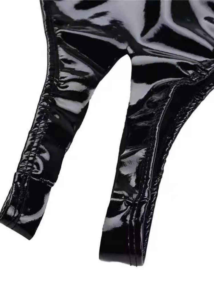 Women Crotchless Shorts Erotica Open Crotch Leather Briefs Crochless Show Hips Knickers Hollow Out Bondage Panties Black Elastic Pants Erotica Lingerie
