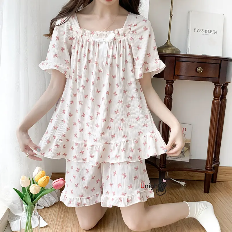 New Pyjamas For Women's Summer Short Sleeves Home Clothes Pajama set women  Pajamas Female Large Size 6XL 2 Pieces Set Nightwear