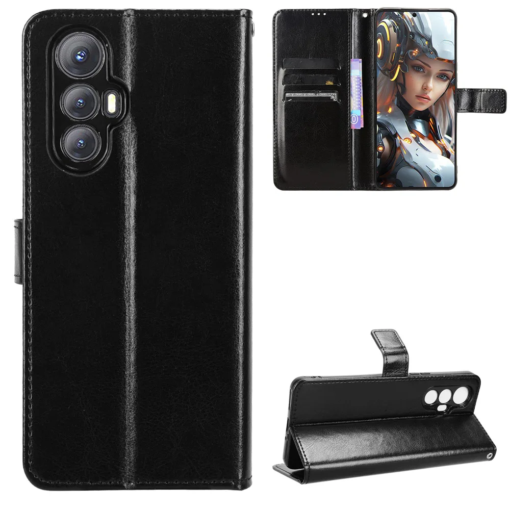 Luxury Leather Flip Wallet Case with Stand Function and Card Holder - Magnetic Cover
