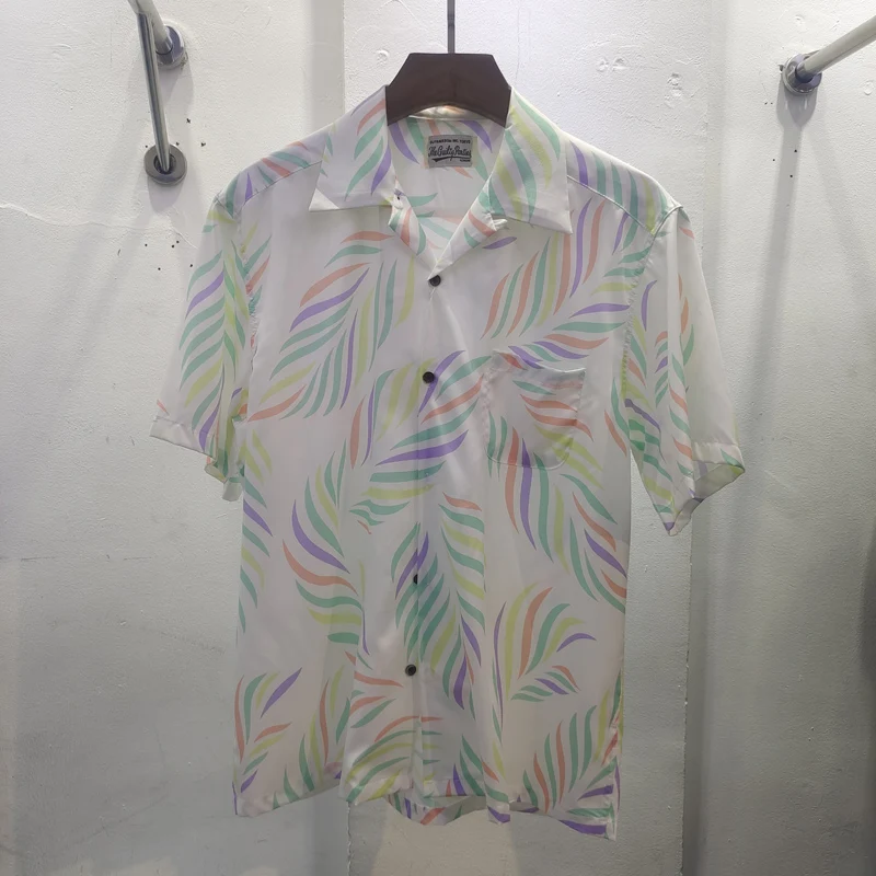 

Colorful Leaf Print White WACKO MARIA Shirt Summer Men Women High Quality Hawaii Beach Seaside Holiday Short Shirts JAPAN