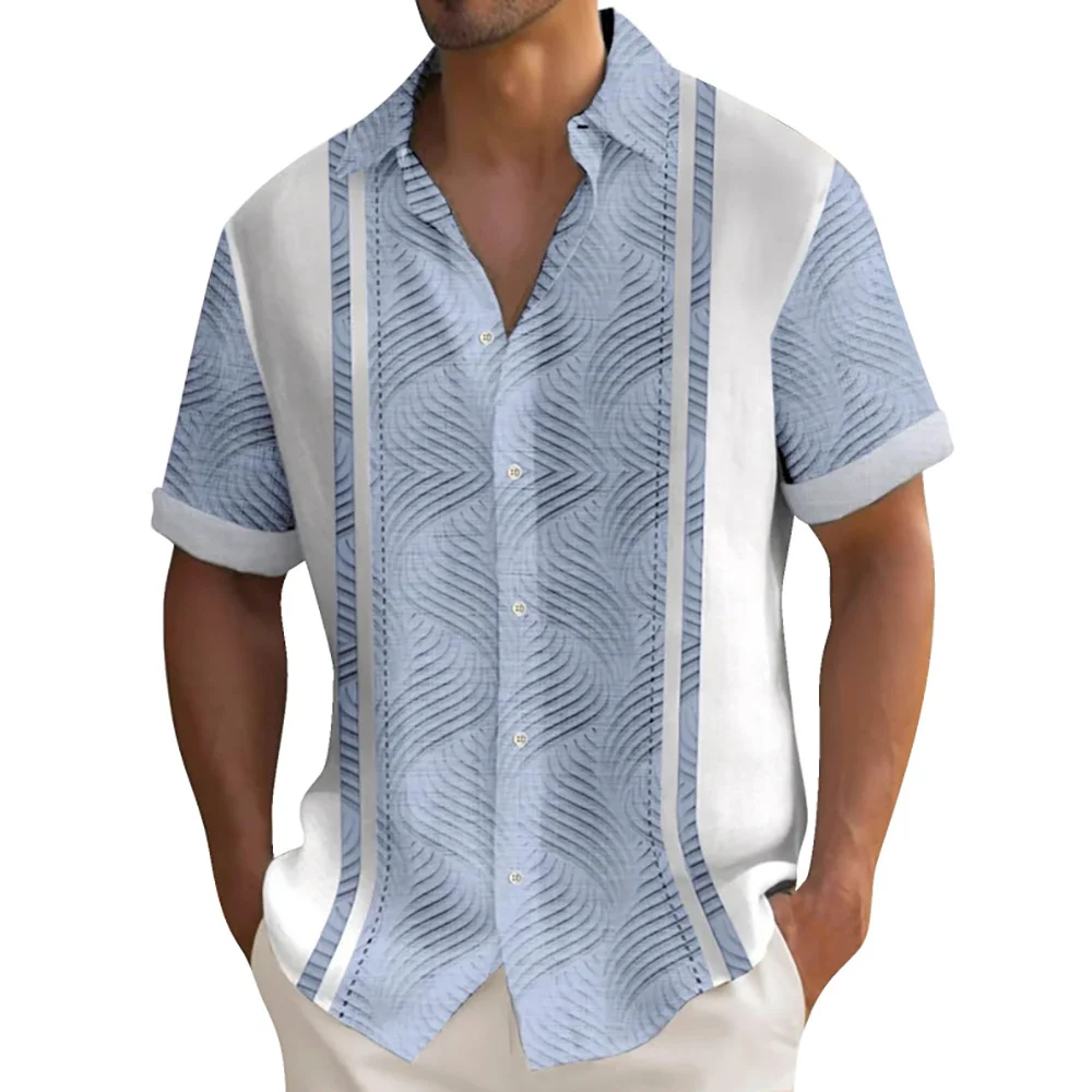Summer Striped Printed Shirts For Men Casual Short Sleeve Button Down Loose Hawaiian Shirt Oversized Men Clothing Lapel Shirt 2