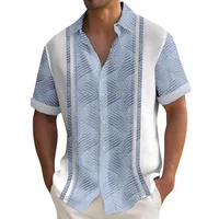 Summer Striped Printed Shirts For Men Casual Short Sleeve Button Down Loose Hawaiian Shirt Oversized Men Clothing Lapel Shirt 2