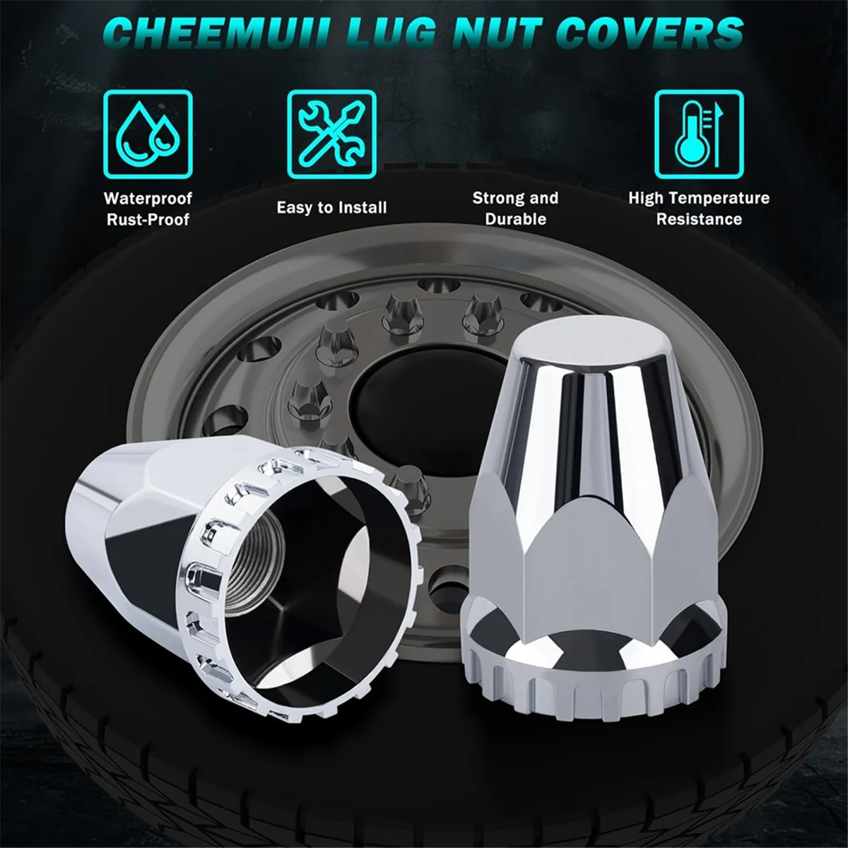12Pcs Lug Nut Covers Kit,33mm ABS Chrome Screw-on Hub Lug Nut Caps for Semi Truck Trailer Passenger Car G