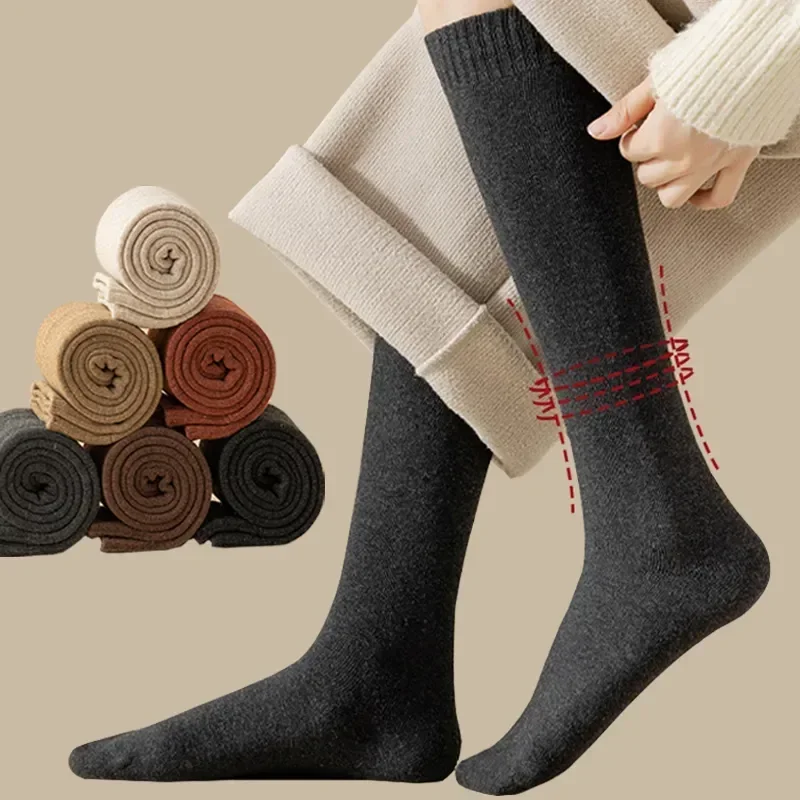 

Simple Warm Pairs/lot College Thick Long Winter Casual Stretch Sock Slim Solid Style Knee Women's High Socks 5 Stockings Fit