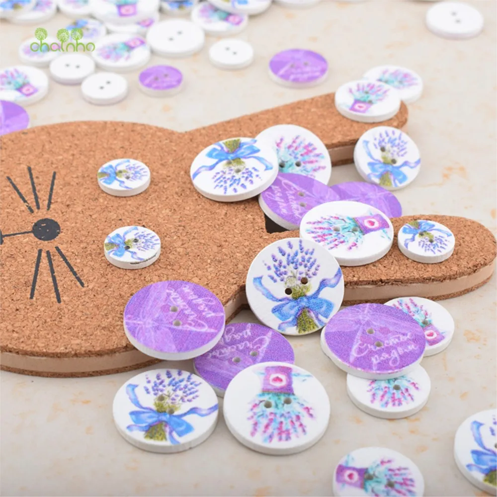 Chainho,Wooden Buttons,Purple Lavender Floral Pattern Series,For DIY  Scrapbooking Patchwork Sewing/Crafts&Home Decoration,B14