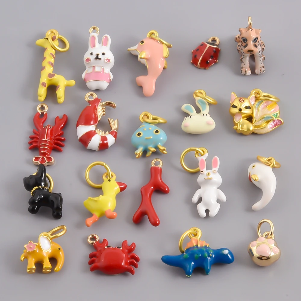 2 stücke Mode Tier Charme Emaille Hummer Kaninchen Giraffe Stereoskopischen DIY Anhänger Charms Für Schmuck Machen Liefert Zubehör