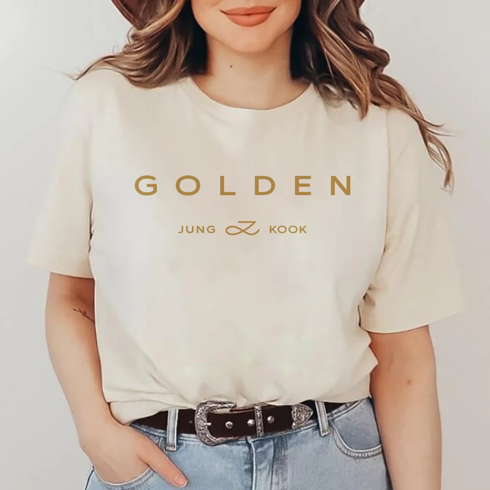 JungKook Golden T Shirt Nova Moda Masculina Harajuku Gráfico Carta