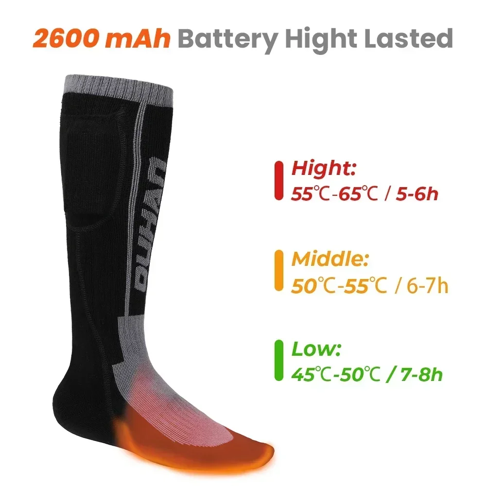  Calcetines calefactables, calcetines térmicos eléctricos para  hombres y mujeres, baterías recargables de 5000 mAh, calcetines  calentadores de pies de invierno, control de aplicación para trabajo en  interiores y exteriores, campamento, esquí