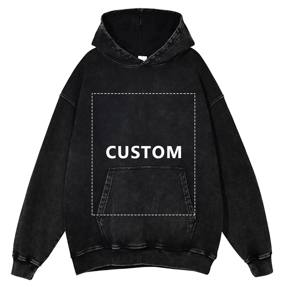 Hip Hop Harajuku Custom Hoodie Vintage Cotton Street Dress Pullover Personalized Custom Pattern Print 380G Washed Hoodie 2