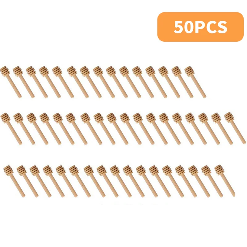 Long Handle Wooden Honey Stick Honey Dippers Kitchen Spoon Stick Jar Coffee Milk Stirring Spoon 10/50/100pcs 70%