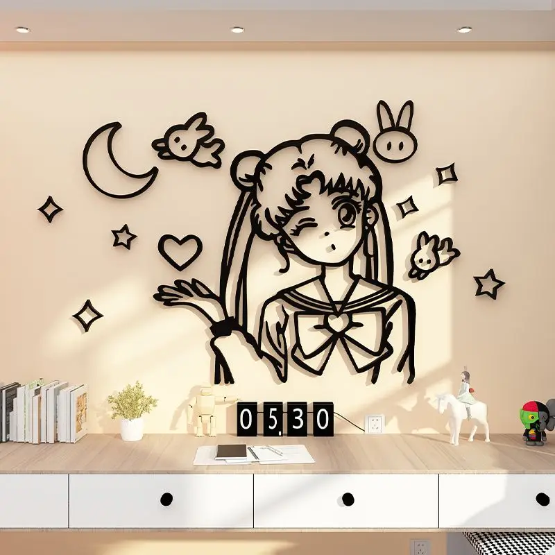 DIY Assemble Cartoon Sailored Moon Wall Sticker 3D Mirror Acrylic Wall ...