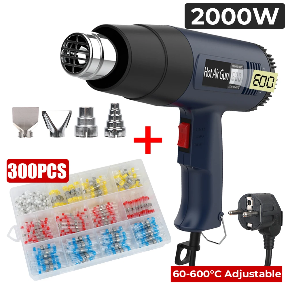 2000W 220V Industrial Heat Gun 60-600 ℃ Hot Air Gun Air Dryer EU US Plug for Soldering Thermal Blower Shrink Wrapping Tools  electric soldering iron fast thermal welding tools180w 220v eu uk plug handheld solder gun automatic industrial grade high power