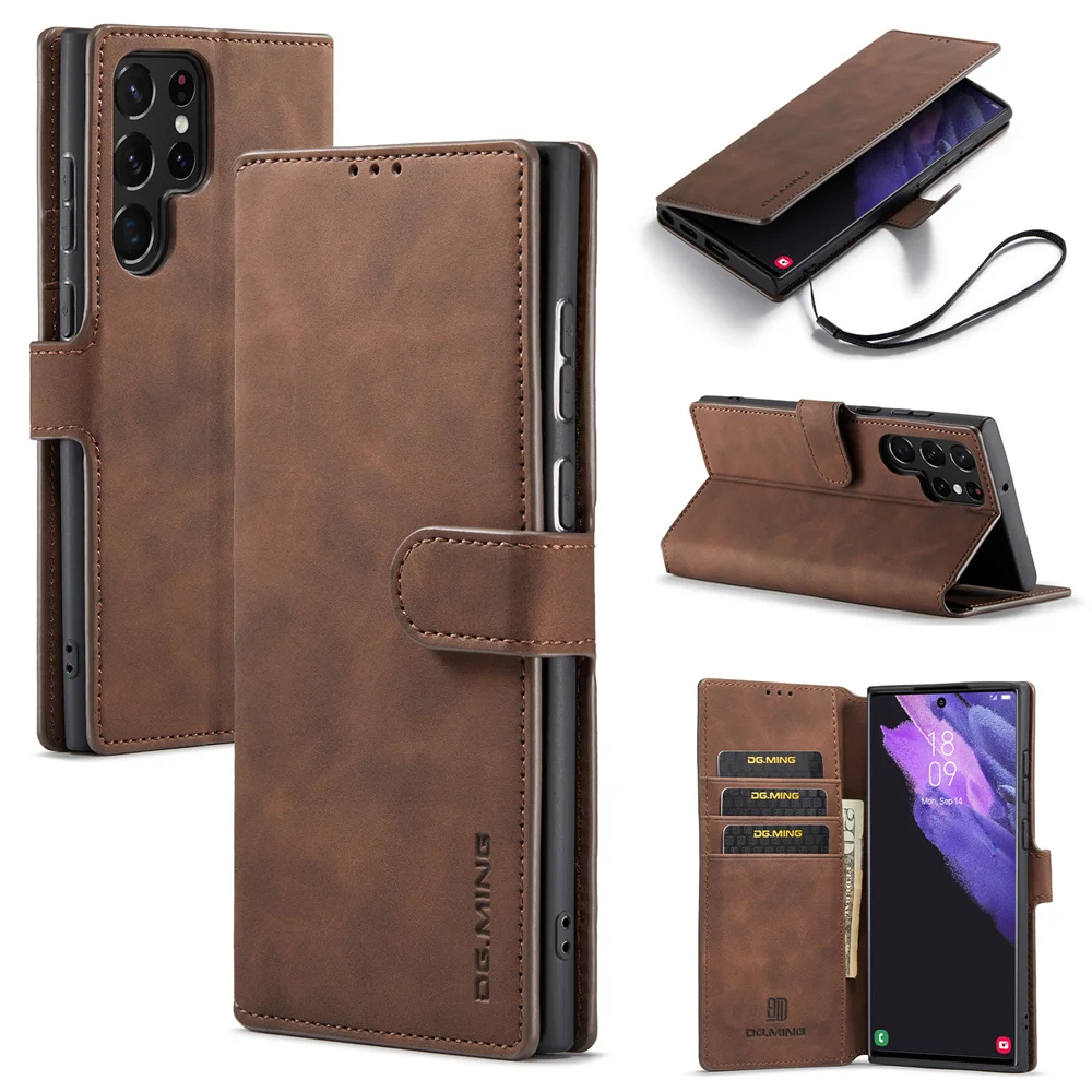 Luxury Retro Leather Wallet Case with Magnetic Clasp Flip Cover