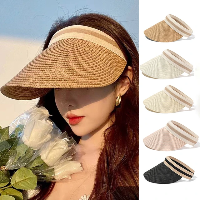 Summer Women Straw Hat Soft Folding Sun Hats Wide Brim Empty Top Ladies  Outdoor Beach Panama