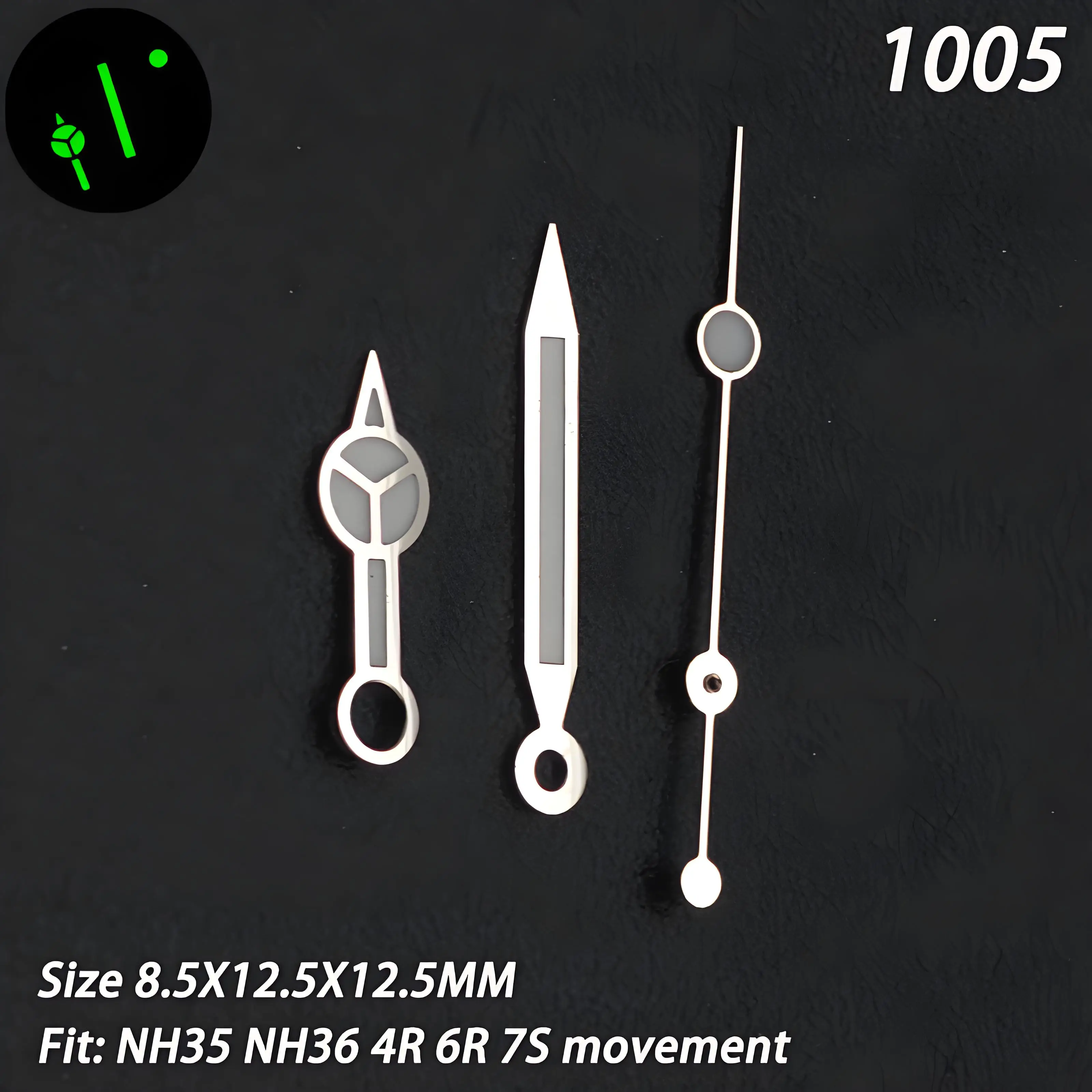 Green Luminous Watch Hands - Black Finish