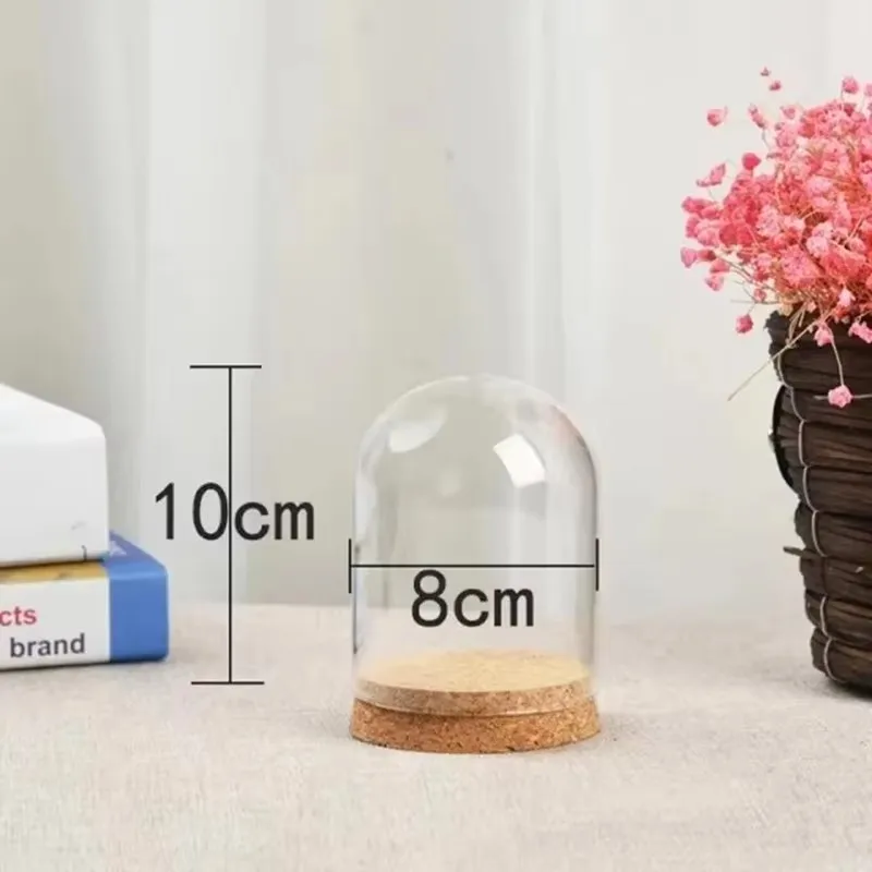 60pcs 8x10cm Modern Handcraft Glass Dome Cover Dry Flower Vase With Wood Cork Base Landcrape Figurines Model Display Artwork