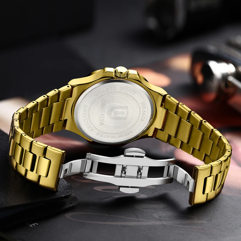 QINGXIYA Brand New Square Quartz Watch for Men Stainless Steel Waterproof Luminous Calendar Mens Watches Relogio Masculino