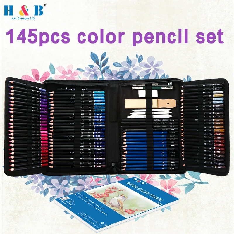 145 Pcs Set De Arte Profesional, Colores Lápices Kit Dibujo