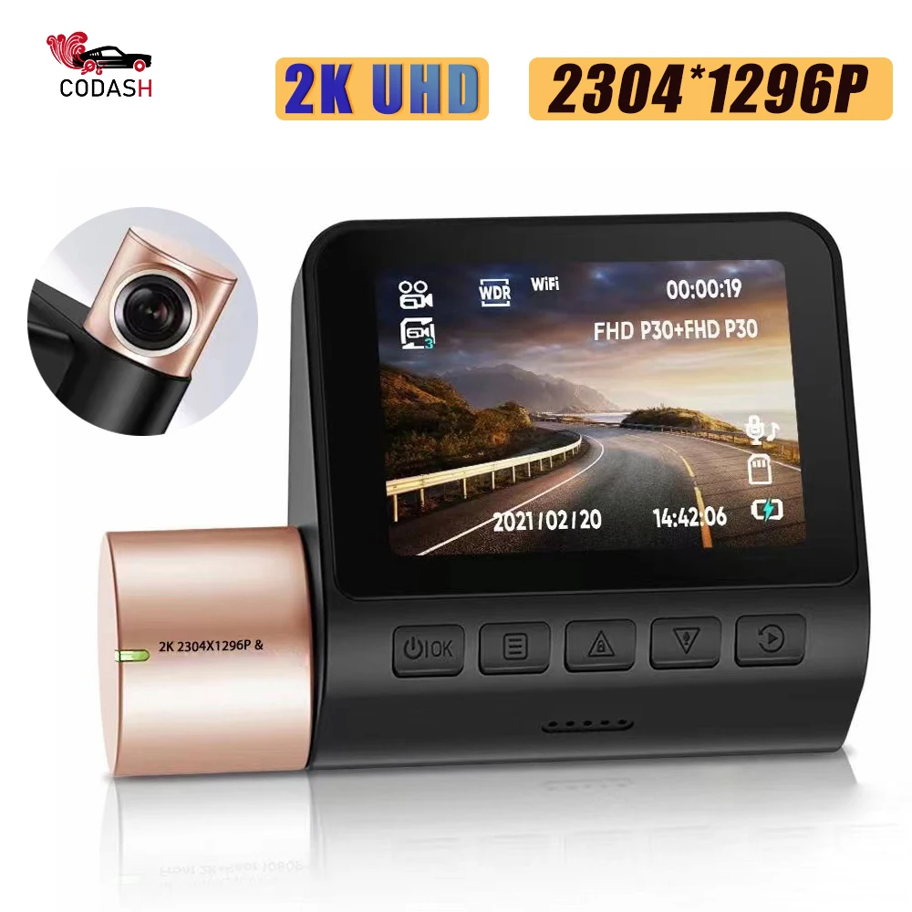 

2K Car DVR HD Vehicle Dash Cam 2304*1296P Camera DVRs Recorder Bulit-in GPS WIFI G-Sensor Video Dashcam Camcorder Park Monitor