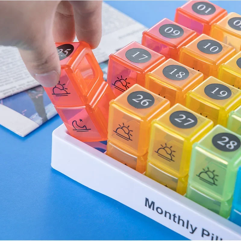 Monthly 31/32 Grids Pill Box Case Container Organizer Travel Pill Case Storage Box Organizer One Month Pill Medicine Container