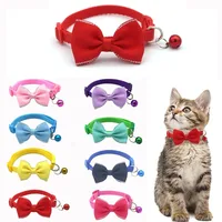 Cat Collar Solid Color Bowknot Puppy Chihuahua Collars with Bell Adjustable Safety Buckle Cats Bow Tie Pets Accessories 1