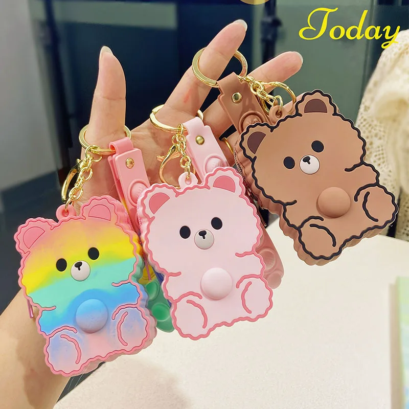 

Kawaii Bear Shoulder Bags Pops Fidget Toys Children Antistress Push Bubble Coin Purse Pendant Adult Children Simple Dimple Gifts