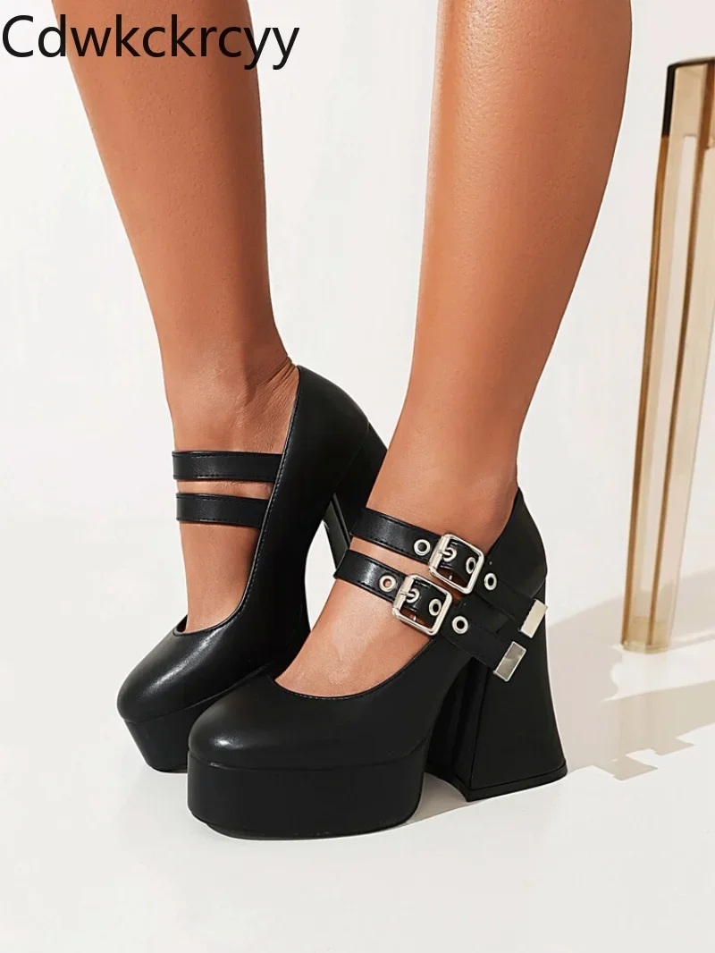 

Туфли женские с круглым носком, высокий каблук, водонепроницаемые, с пряжкой, на толстом каблуке, туфли Мэри Джейн, весна-осень