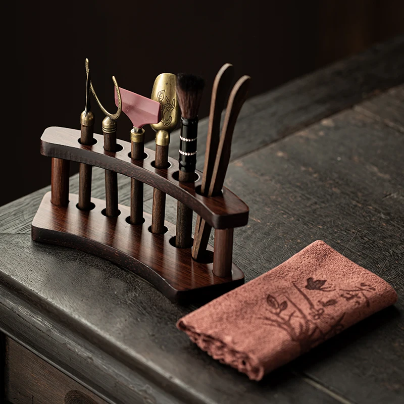 Solid wood tea ceremony six gentlemen set Kung Fu tea set accessories Daquan tea table tray tea making tools tea scraping set