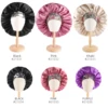 Silk Satin Bonnet Hair Cap Extra Large Jumbo Sleeping Bonnets With Comfortable Flower Band 2