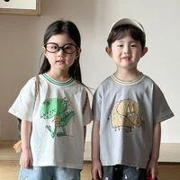 Children’s Short Sleeved T-shirt 1-10Y Summer Cotton Girls Tees Cartoon Dinosaur Print Boys’ Loose Tops Kid’s Clothing