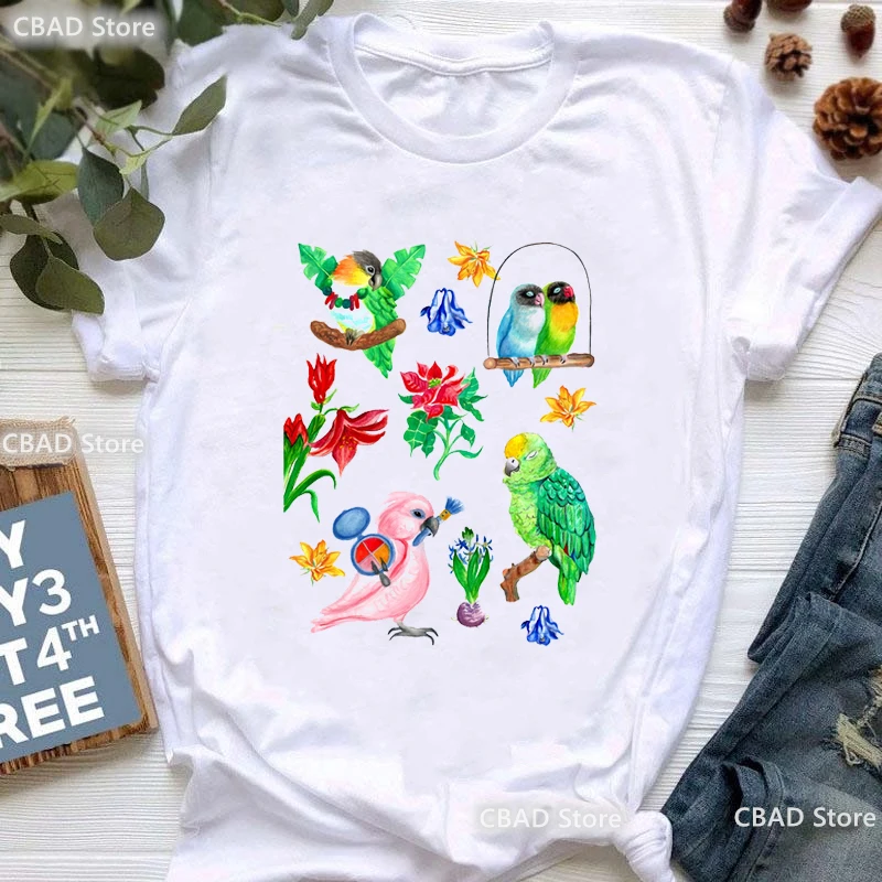

Pink Galah Cockatoo Parrot Heart T Shirt Women Makeup Bird Tshirt Girls Summer Tops Tee Shirt Femme Harajuku Shirt Streetwear