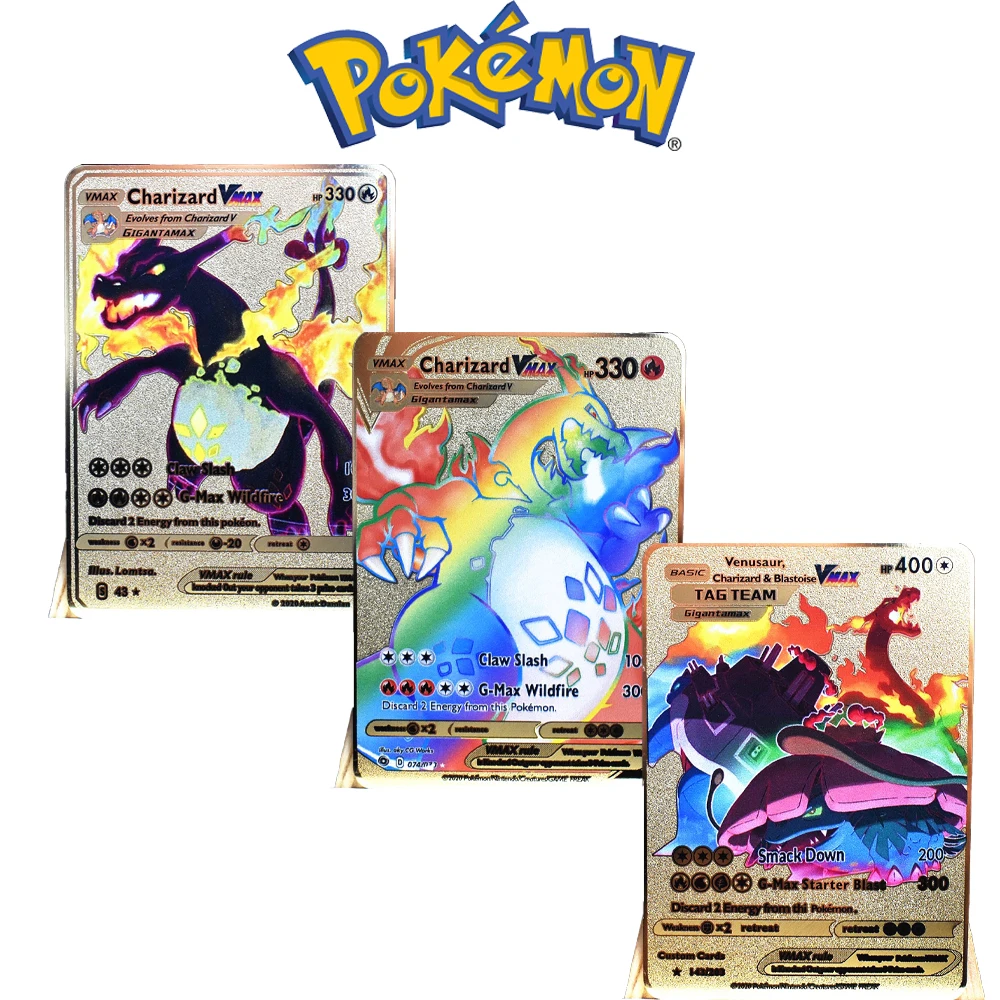 

Pokemon Flash Card Pikachu Collection Card Golden Metal Fire-Breathing Charizard Dragon GX VMAX Anime Peripheral Kids Toys Gift