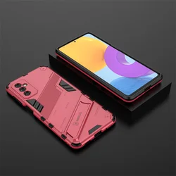Durable Armor Shockproof Phone Case with Kickstand - Rugged Hard Back Cover - Galaxy M52(5G) (Rose red)