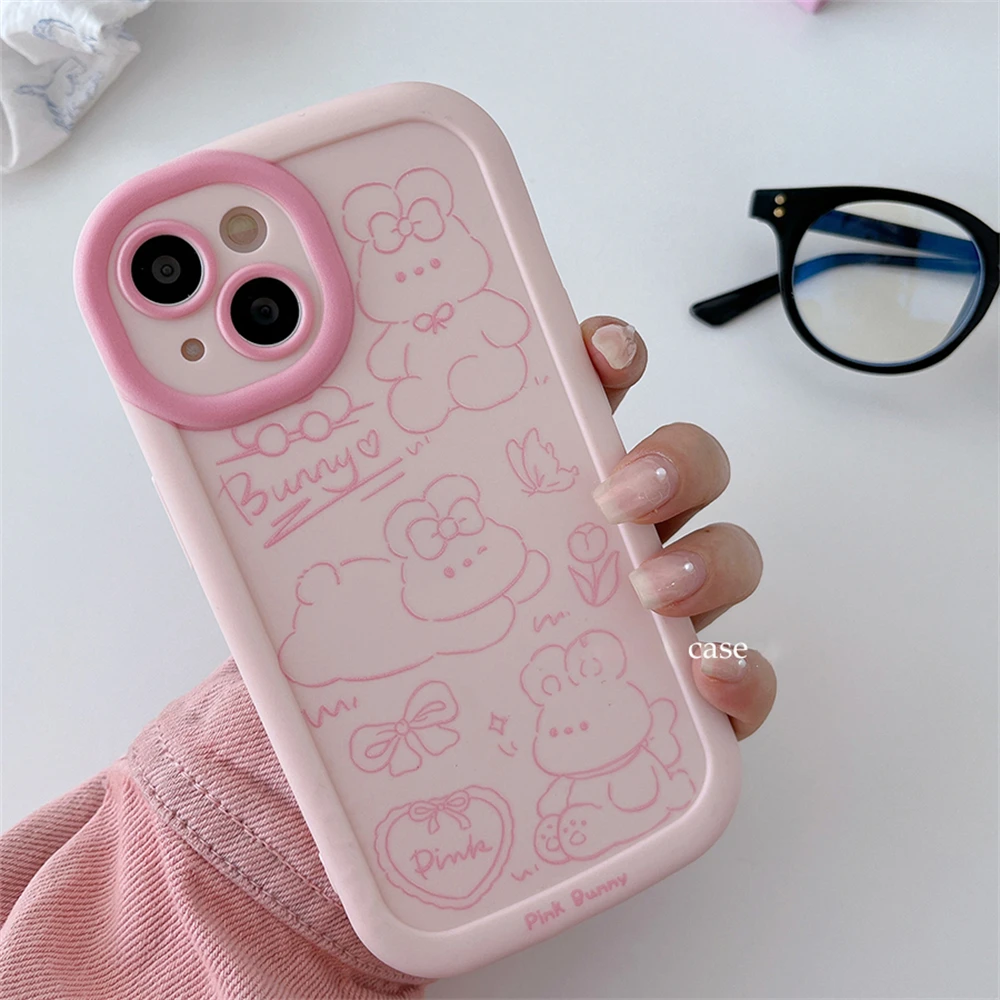 Adorable Pink Rabbit Shockproof Phone Case - Soft, Lovely Cartoon Protective Cover