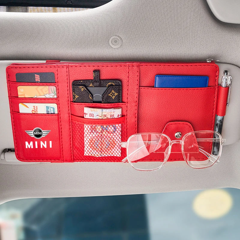 Car Sun Visor Storage Card Bag Glasses Clip Phone Holder For MINI