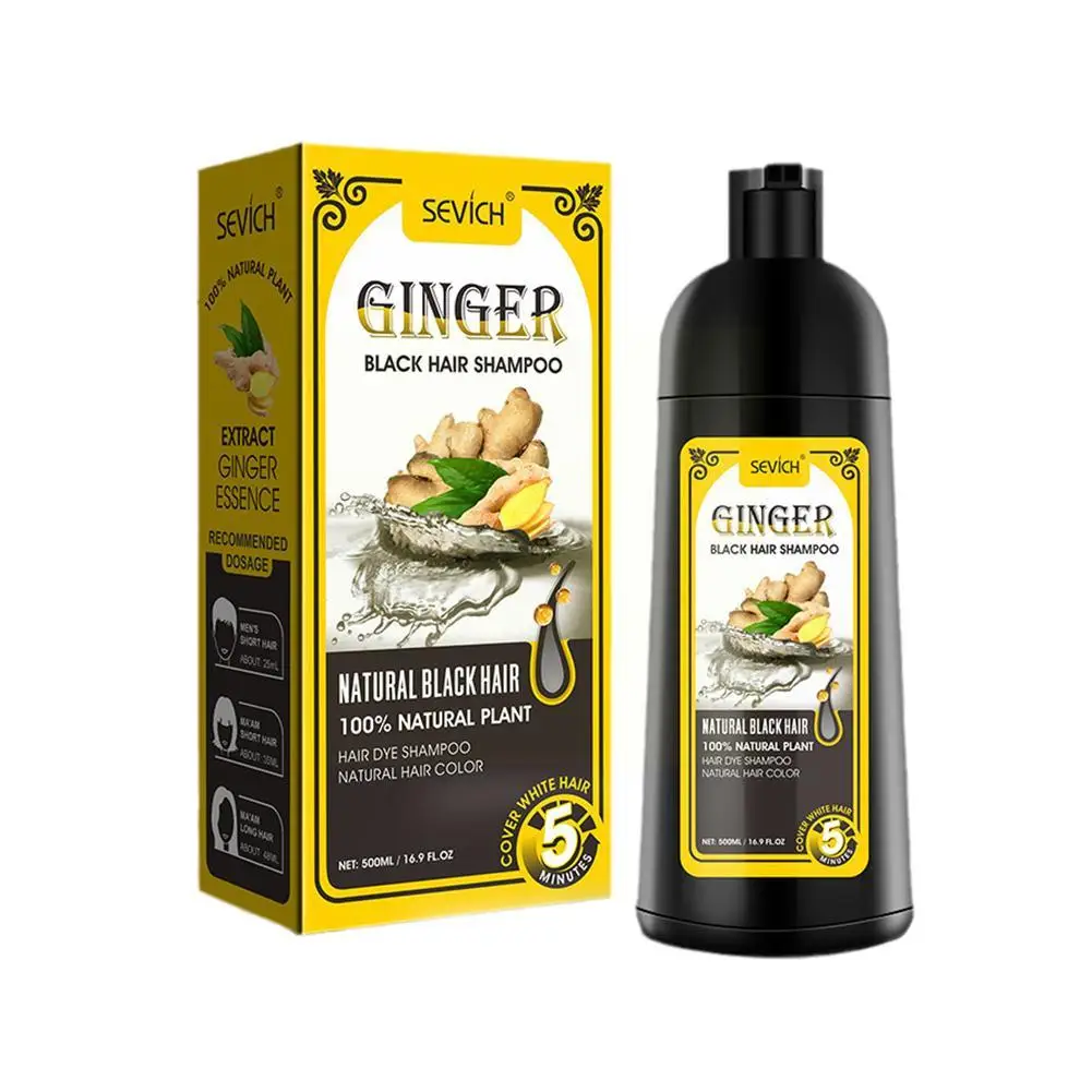 Natural Ginger Coconut Black Hair Dye Shampoo Coloring Gray Hair Fast Dyeing Black Long Lasting Permanent hair dye shampoo