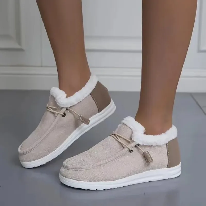 

Women Snow Boots Winter New Thick Bottom Snow Boots Female Plus Velvet Round Head Thickened Hairy Big Size Cotton Shoes Woman